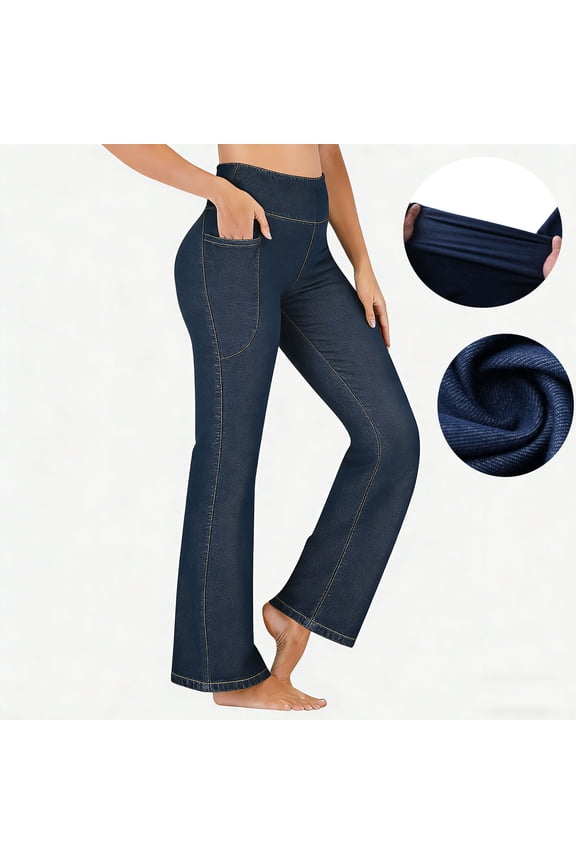 UVEASISHA Womens High Waisted Flare Leggings with Pockets Butt Lifting Tummy Control Skinny Pants Casual Tights Pull On Skinny Slacks for Business Office S