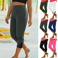 thumbnail image 1 of UVEASISHA Womens Lace Trim Capris Cropped High Waist Seamless Capri Yoga Pants Lightweight Comfy Workout Leggings Navy L, 1 of 8