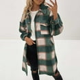 thumbnail image 1 of UVEASISHA Womens Long Flannel Shirt Jacket 2025 Casual Loose Plaid Shirts Button Down Long Sleeve Pea Coat for Women with Pockets Trendy Clearance Sales,Green,XXL, 1 of 6