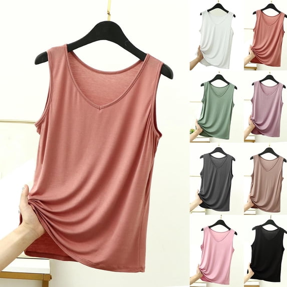 UVEASISHA Womens Modal Tank Tops Casual V Neck Sleeveless Shirts Loose Fit Comfy Tank Shirts Lighweight Basic Undershirts XXXL