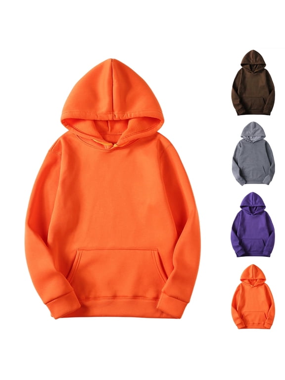 Womens Oversized Hoodie Long Sleeve Solid Causal Hooded Sweatshirt Fall Comfy Pullover Sweatshirs with Pocket Orange L
