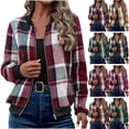 thumbnail image 1 of UVEASISHA Womens Plaid Bomber Jacket Dressy Trendy Zip Up Checkered Jackets Lightweight Casual Elastic Cuffs Long Sleeve Cardigan Outerwear Birthday Gifts Green XL, 1 of 9