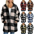 thumbnail image 1 of UVEASISHA Womens Plaid Flannel Jackets Full Zip Lapel Fleece Winter Coats Oversized Casual Fuzzy Warm Jacket Comfy Plush Outwear with Pockets Orange XL, 1 of 6