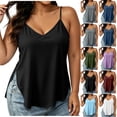 thumbnail image 1 of UVEASISHA Womens Plus Size Cami Tank Tops V Neck Camisoles Spaghetti Strap Shirts Split Hem Vacation Clothes Purple L, 1 of 8