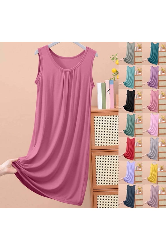 UVEASISHA Womens Soft Modal Nightgown Sleeveless Scoop Neck Sleepshirt Stretch Casual Sleep Dress Comfy Basic Loungewear Red 5XL