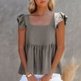 thumbnail image 1 of UVEASISHA Womens Square Neck Tanks Ruffle Strap Badydoll Tank Top Sleeveless Casual Peplum Blouse Gray L, 1 of 9
