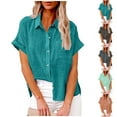 thumbnail image 1 of UVEASISHA Womens Summer Tops Lapel Button Down Shirt Cotton Linen Short Sleeve Boho Beach Shirt with Pocket Multicolor XL, 1 of 6