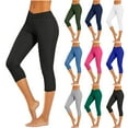 thumbnail image 1 of UVEASISHA Womens V Cross Waist Capri Leggings High Waisted Shapewear Cropped Yoga Pants Stretch Compression Workout Tights Black L, 1 of 7