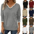 thumbnail image 1 of UVEASISHA Womens V Neck Sweaters Color Block Long Sleeve Knitting Cotton Tops Lightweight Pullover Sweaters Fall Fashion Outfits Khaki XXL, 1 of 8