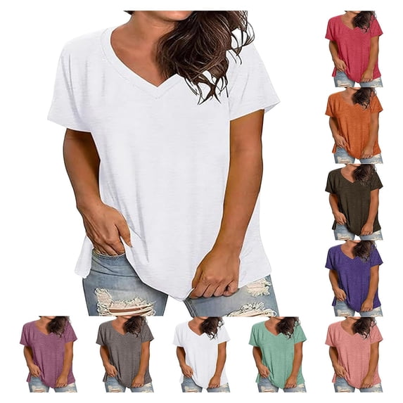 UVEASISHA Womens V Neck Tshirt Plus Size Loose Casual Tops Summer Short Sleeve Basic Tees Soft Comfy Daily Wear T Shirts Pink 5XL