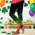 thumbnail image 1 of UVEASISHA Workout Bottoms for Women St Patricks Day Black Base Shamrock Glitter Printed Capri High Waisted Tummy Control Buttery Soft Running Tights Green 3XL, 1 of 5