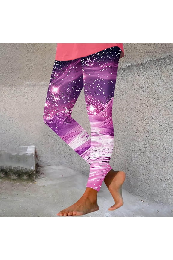 UVEASISHA Workout Bottoms for Women Trendy Printed Lightweight Leggings Dreamy Space Tights Soft Comfort Lounge Wear Yoga Pants Pink S