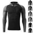 thumbnail image 1 of UVEASISHA Workout Hoodies for Men Quarter Zip Long Sleeve Hoodie Shirt Drawstring Color Block Compression Shirts Slim Fit Lightweight Gym Hooded Tops with Thumbhole Gray XXL, 1 of 9