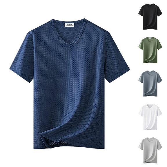 UVEASISHA Workout Shirts for Men Short Sleeve V Neck Athletic Tops Solid Color Quick Dry Mesh T-Shirts Big and Tall Moisture Wicking Traning Tshirt Navy 4XL