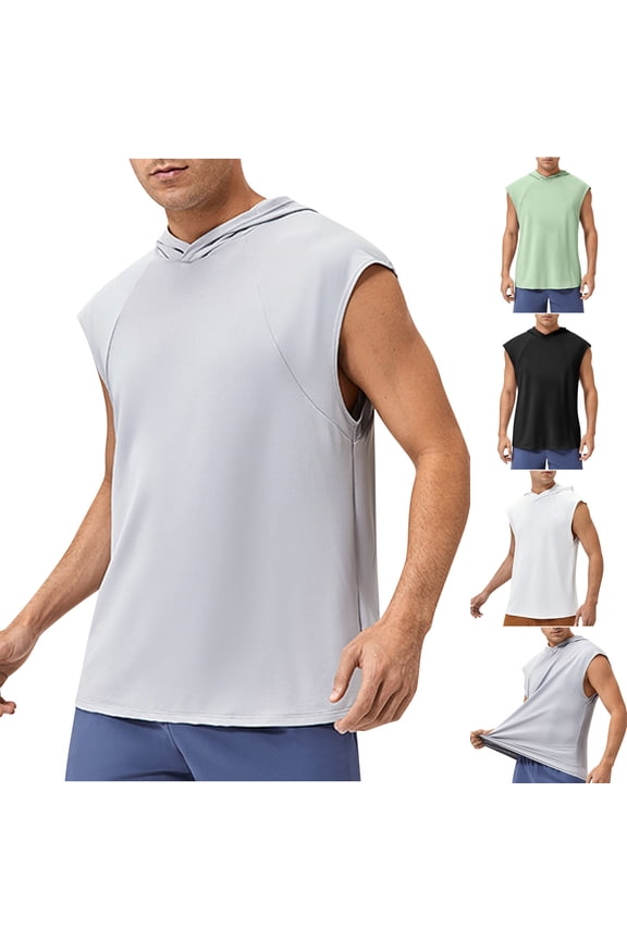 Workout Tank Top Hoodie for Men Performance Quick Dry Running Hooded T Shirt Sleeveless Gym Hoodies White M