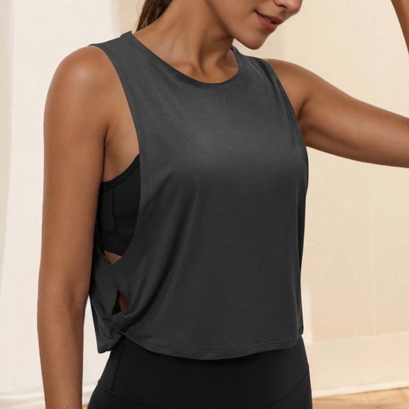 UVEASISHA Workout Tank Top for Women Stretch Lightweight Athletic Yoga Crop Tops Sleeveless Casual Side Cut Out Tanks Dark Gray XL