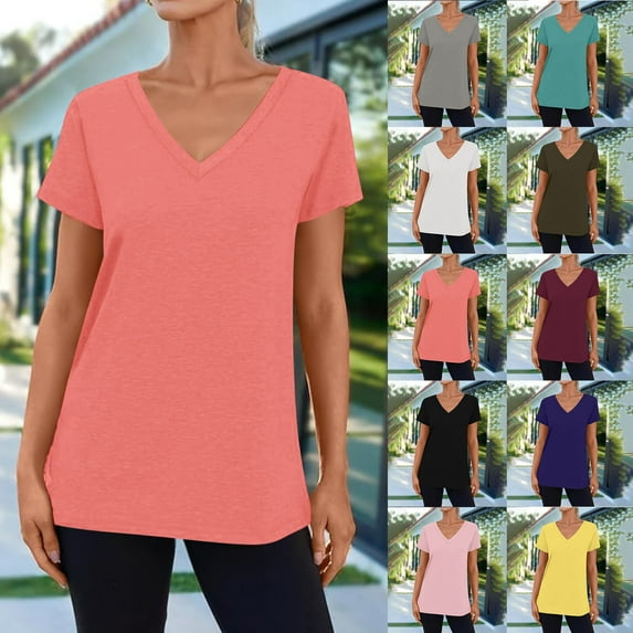 UVEASISHA Workout Tops for Women V Neck Short Sleeve Solid T-shirts Lightweight Stretch Gym Athletic Yoga Tee Shirts Blue M