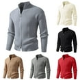 thumbnail image 1 of UVEASISHA Zip Up Cardigans for Men Textured Long Sleeve Mock Neck Sweaters Double Zipper Casual Knitted Cardigan Jacket Solid Color Fashion Jackets Beige M, 1 of 6