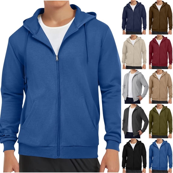 UVEASISHA Zip Up Sweatshirt Jacket Men Fleece Lined Zipper Hoodies Winter Lightweight Drawstring Hooded Jackets Comfy Warm Outerwear with Pockets Coffee L