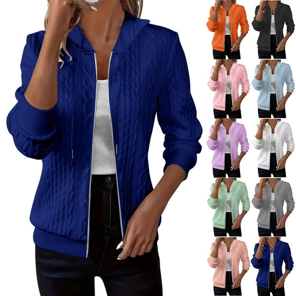 UVEASISHA Zipped Cardigan Sweater for Women Long Sleeve Cable Knit Jacket 2025 Trendy Y2K Casual Coat Pink S