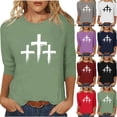 thumbnail image 1 of UVEASISHA faith t shirts for women 3/4 sleeves graphic tees three cross printed Christian tops comfort casual tees Purple S, 1 of 6