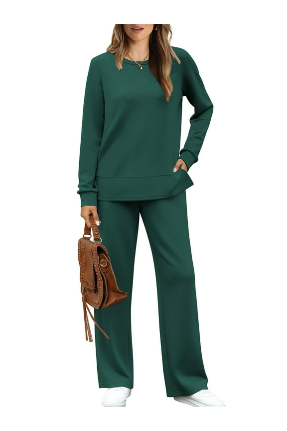 2 Piece Outfits for Women Long Sleeve Sweatsuit and Wide Leg Tracksuit Ladies Fall Cozy Lounge Sets