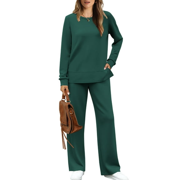 UVN 2 Piece Outfits for Women Long Sleeve Sweatsuit and Wide Leg Tracksuit Ladies Fall Cozy Lounge Sets
