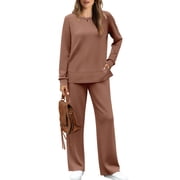 UVN 2 Piece Outfits for Women Long Sleeve Sweatsuit and Wide Leg Tracksuit Ladies Fall Cozy Lounge Sets