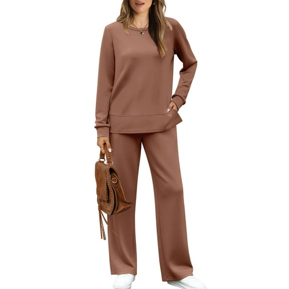 UVN 2 Piece Outfits for Women Long Sleeve Sweatsuit and Wide Leg Tracksuit Ladies Fall Cozy Lounge Sets