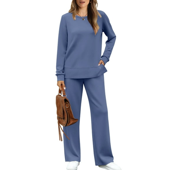 UVN 2 Piece Outfits for Women Long Sleeve Sweatsuit and Wide Leg Tracksuit Ladies Fall Cozy Lounge Sets