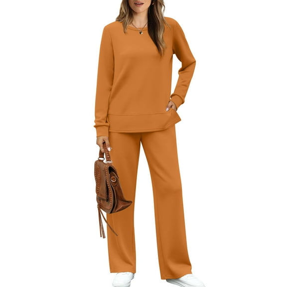 UVN 2 Piece Outfits for Women Long Sleeve Sweatsuit and Wide Leg Tracksuit Ladies Fall Cozy Lounge Sets