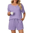 thumbnail image 1 of UVN 2 Piece Pajama Sets for Women Short Sleeve Top and Shorts Sleepwear Casual Lounge Set with Pockets, 1 of 8