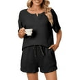 thumbnail image 1 of UVN 2 Piece Pajama Sets for Women Short Sleeve Top and Shorts Sleepwear Casual Lounge Set with Pockets, 1 of 6