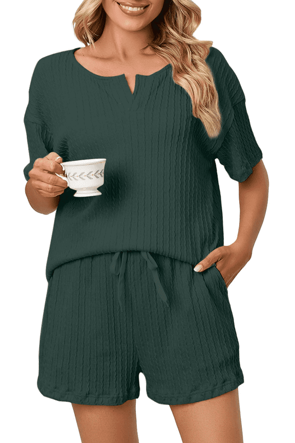 2 Piece Pajama Sets for Women Short Sleeve Top and Shorts Sleepwear Casual Lounge Set with Pockets