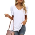 thumbnail image 1 of UVN Blouse for Women Short Sleeve Shirts Summer Casual V Neck Tunic Tops, 1 of 9