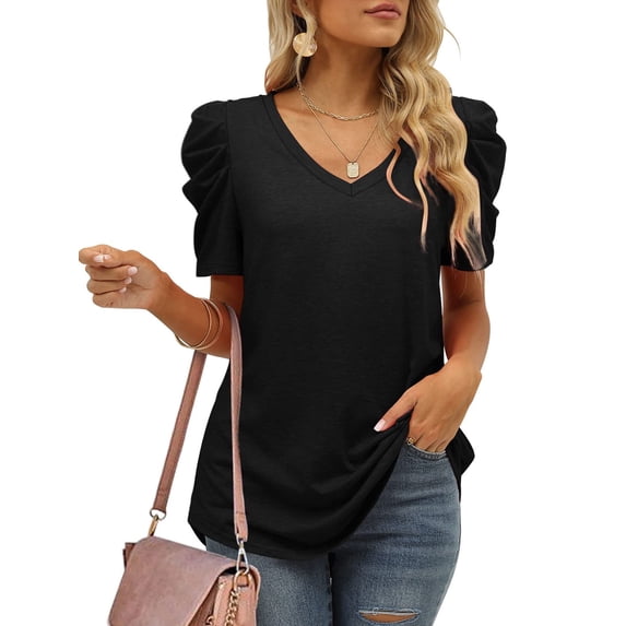 UVN Blouse for Women Short Sleeve Shirts Summer Casual V Neck Tunic Tops