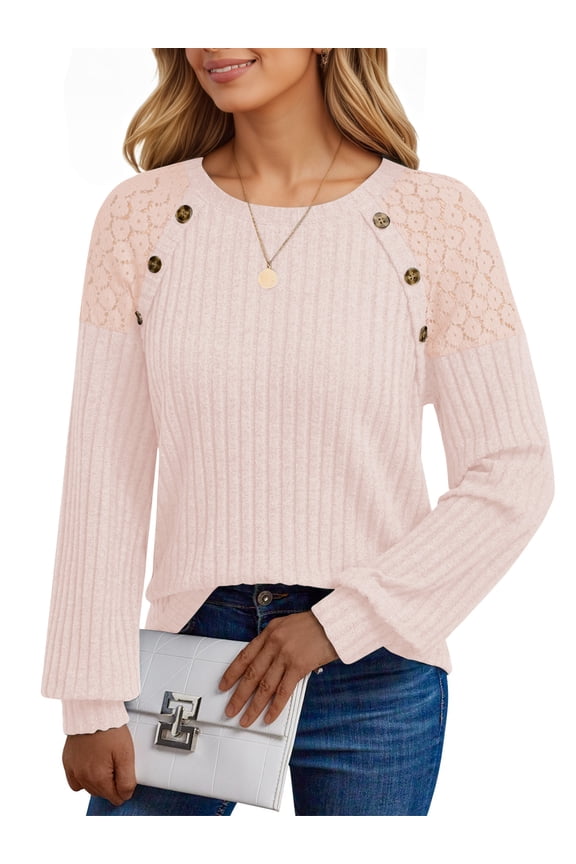 Blouses for Women Casual Long Sleeve Shirts Dressy Hollow Out Lace Button Tops Fall Lightweight Pullover