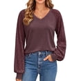 thumbnail image 1 of UVN Blouses for Women Dressy Lace Long Sleeve Shirts Fall Casual V Neck Tunic Tops, 1 of 11