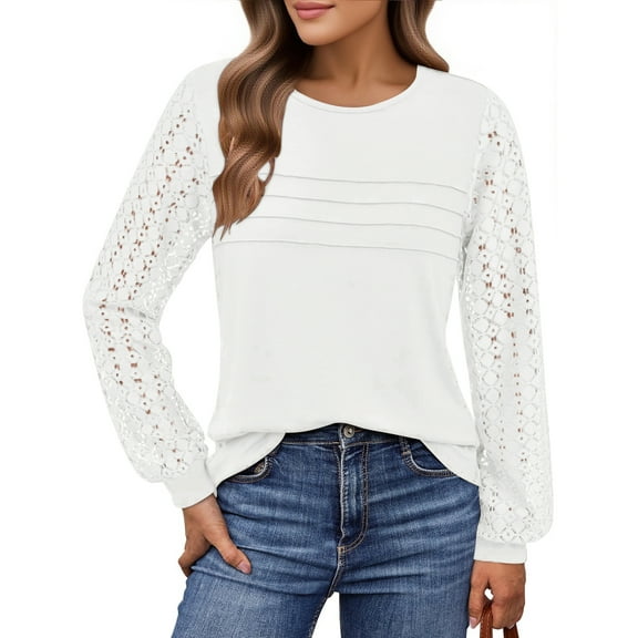 UVN Blouses for Women Dressy Lace Pleated Tunic Tops Casual Long Sleeve Fall Shirts