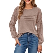 UVN Blouses for Women Dressy Lace Pleated Tunic Tops Casual Long Sleeve Fall Shirts