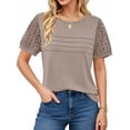thumbnail image 1 of UVN Blouses for Women Lace Short Sleeve Shirts Summer Casual Dressy Crewneck Pleated Tunic Tops, 1 of 9