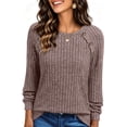 thumbnail image 1 of UVN Tops for Women Long Sleeve Buttons Shirts Dressy Crew Neck Tunic Blouses Fall Casual Lightweight Sweaters, 1 of 9