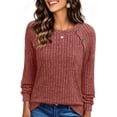 thumbnail image 1 of UVN Tops for Women Long Sleeve Buttons Shirts Dressy Crew Neck Tunic Blouses Fall Casual Lightweight Sweaters, 1 of 9