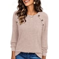 thumbnail image 1 of UVN Tops for Women Long Sleeve Buttons Shirts Dressy Crew Neck Tunic Blouses Fall Casual Lightweight Sweaters, 1 of 9