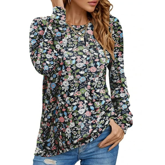 UVN Blouses for Women Long Sleeve Shirts Casual Dressy Pleated Tunic Tops