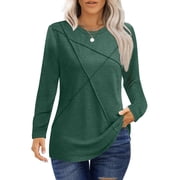 UVN Blouses for Women Pleated Long Sleeve Shirts Casual Crew Neck Tunic Tops