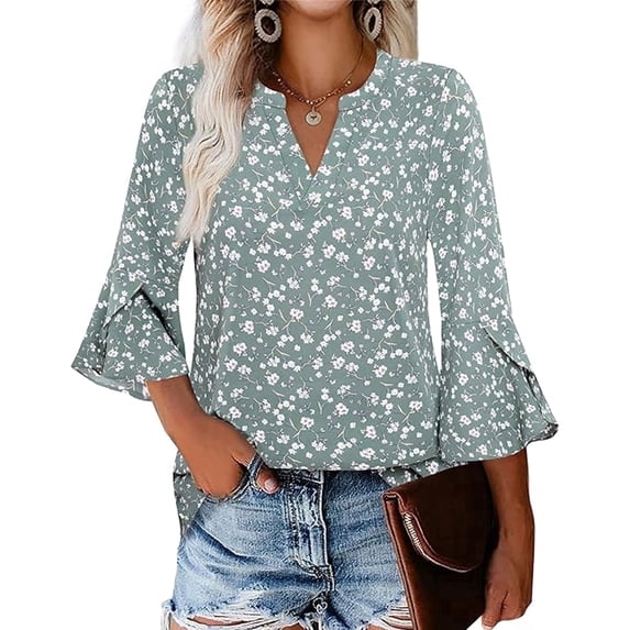 SOMER Boho Tops for Women Dressy Casual Blouses 3/4 Sleeve Floral Print Shirts,2026 Fall