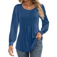 thumbnail image 1 of UVN Blouses for Women Pleated Long Sleeve Shirts Crew Neck Dressy Casual Tunic Tops, 1 of 9