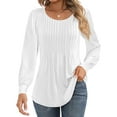 thumbnail image 1 of UVN Blouses for Women Pleated Long Sleeve Shirts Crew Neck Dressy Casual Tunic Tops, 1 of 9