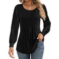 thumbnail image 1 of UVN Blouses for Women Pleated Long Sleeve Shirts Crew Neck Dressy Casual Tunic Tops, 1 of 9